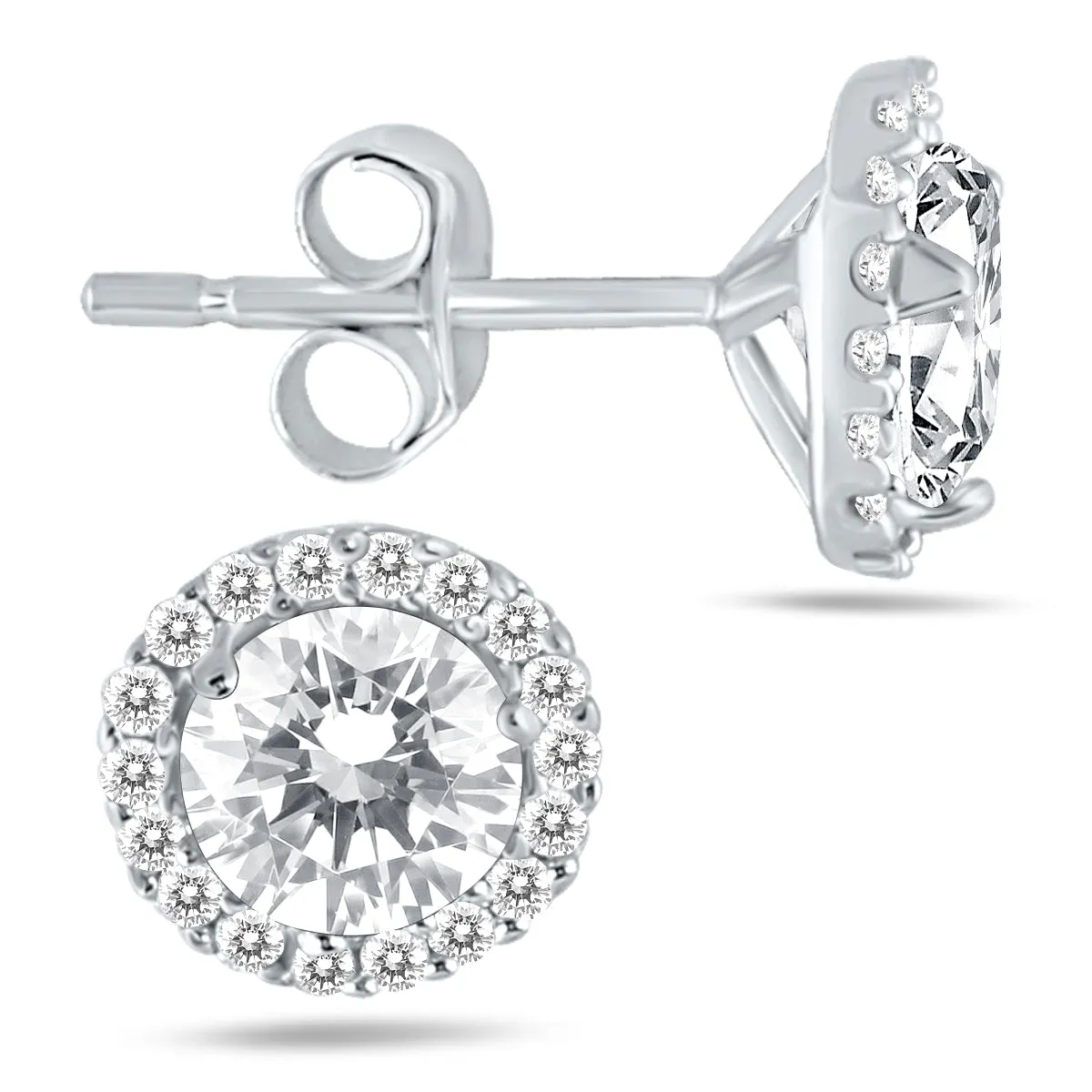 1 1/4 Carat Tw Diamond Halo Earrings In 14K White Gold