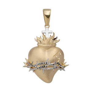 1 3/4" Sagrado Corazon Sacred Heart Pendant 14K Yellow Gold