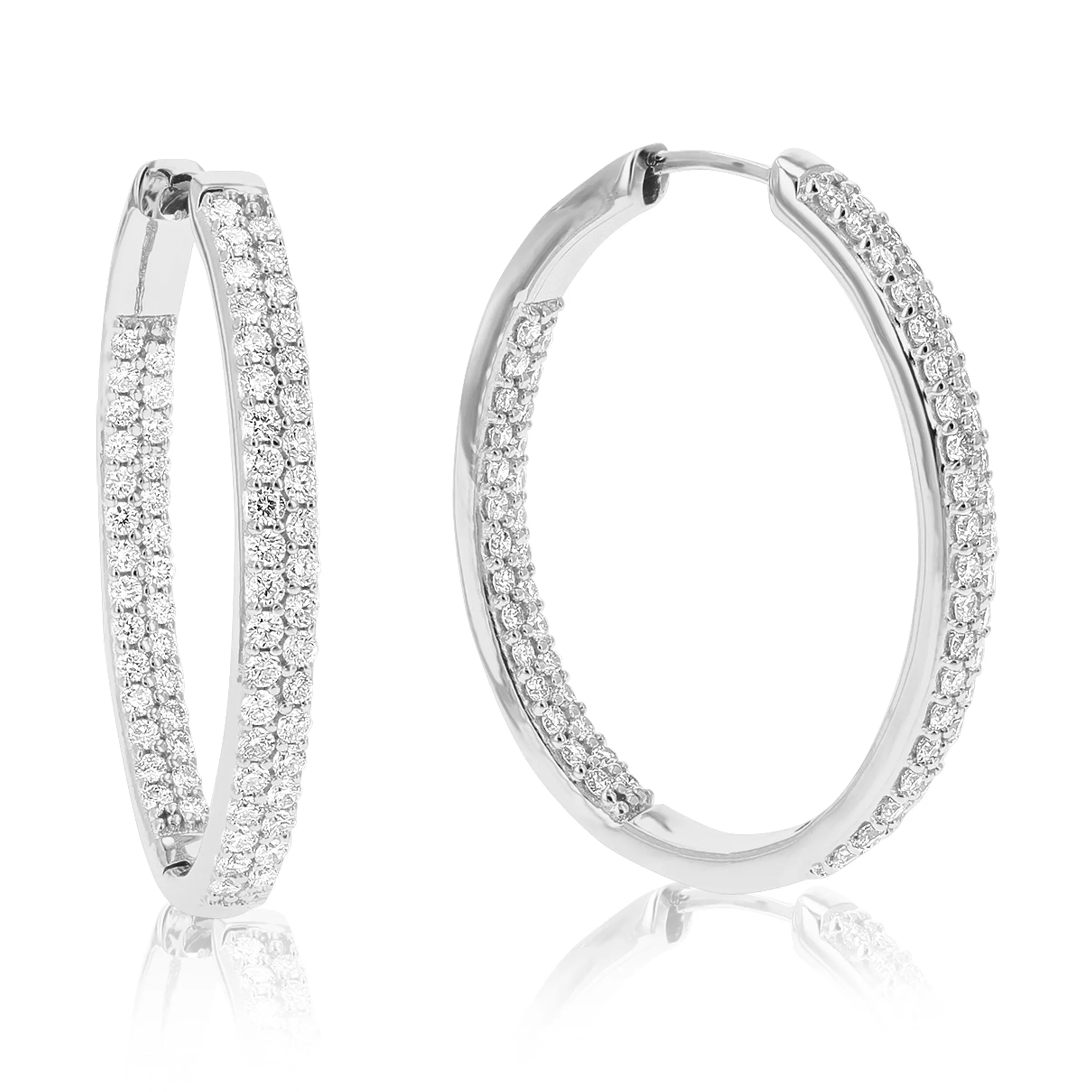 1 cttw Lab Grown Diamond Double Row Eternity Hoop Earrings Silver