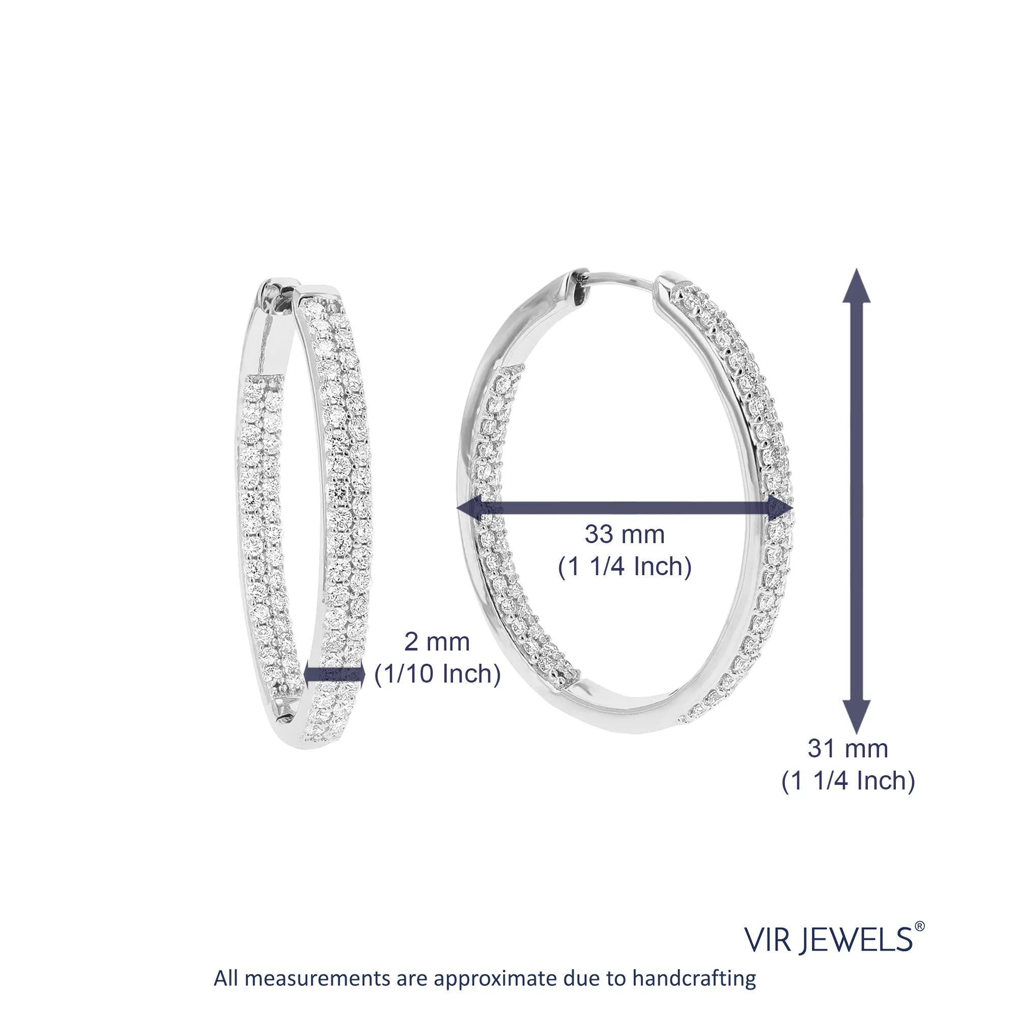 1 cttw Lab Grown Diamond Double Row Eternity Hoop Earrings Silver