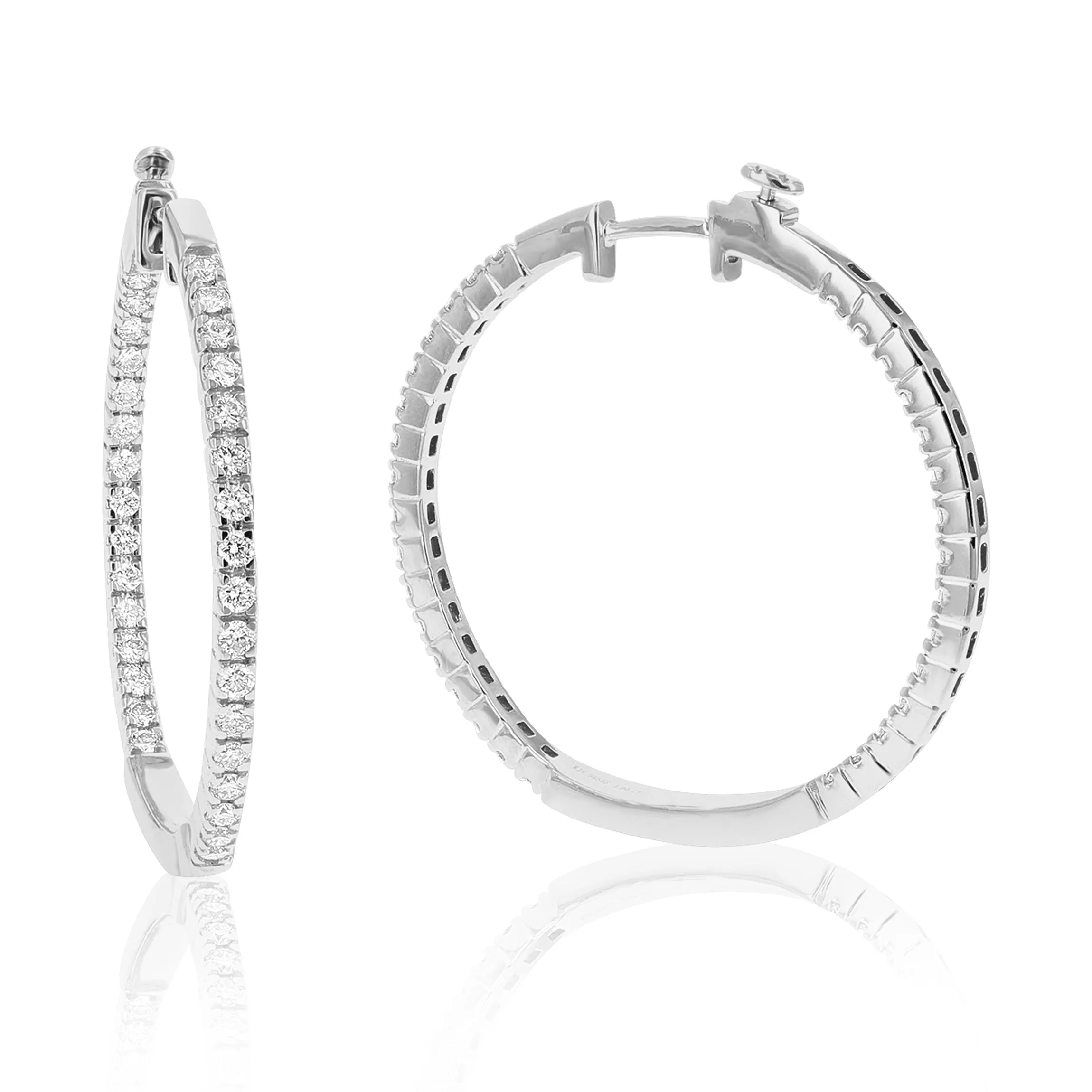 1 cttw Round Cut Lab Grown Diamond Hoop Earrings in .925 Sterling Silver Prong Set 1 Inch