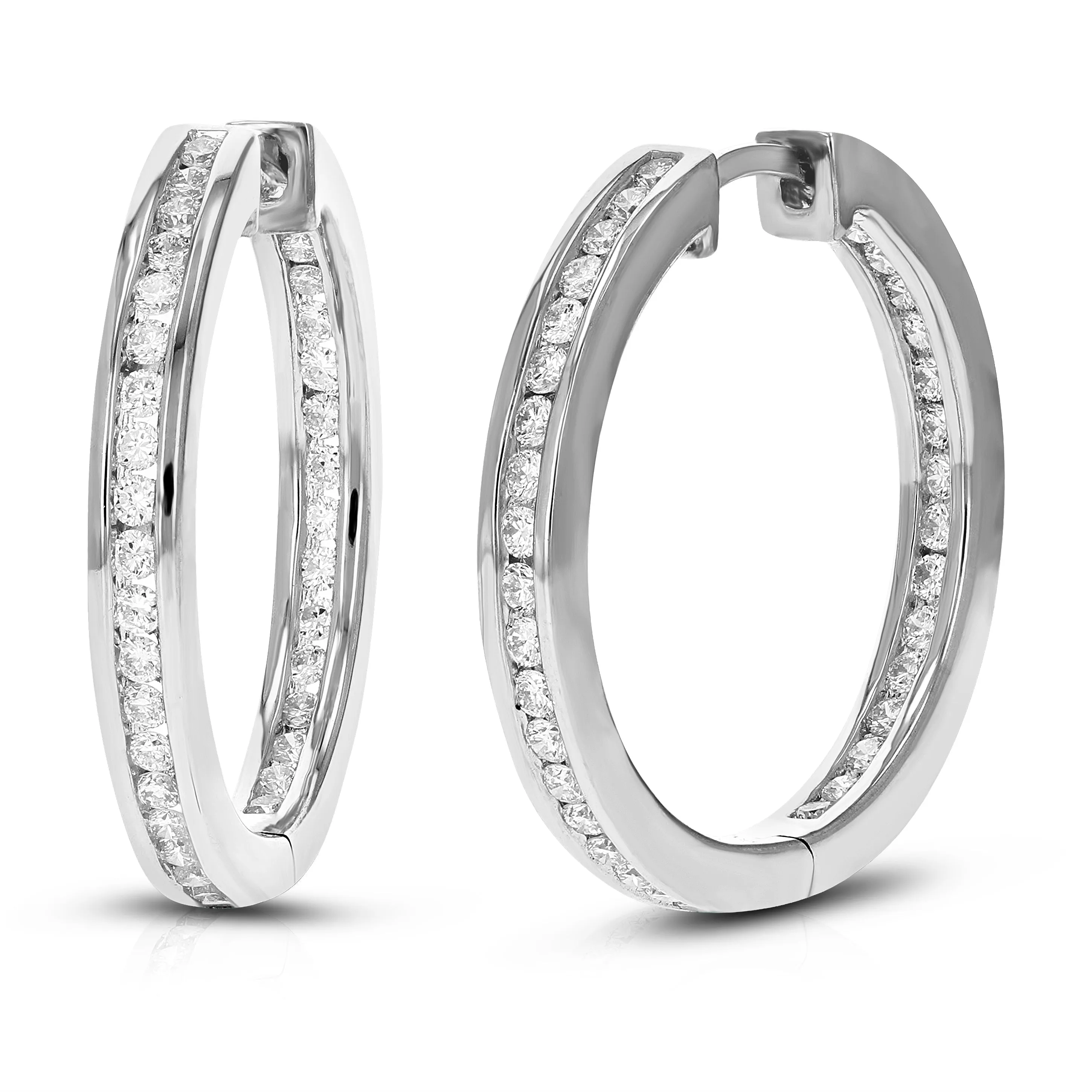 1 cttw Round Lab Grown Diamond Hoop Earrings .925 Sterling Silver Channel Set 1 Inch