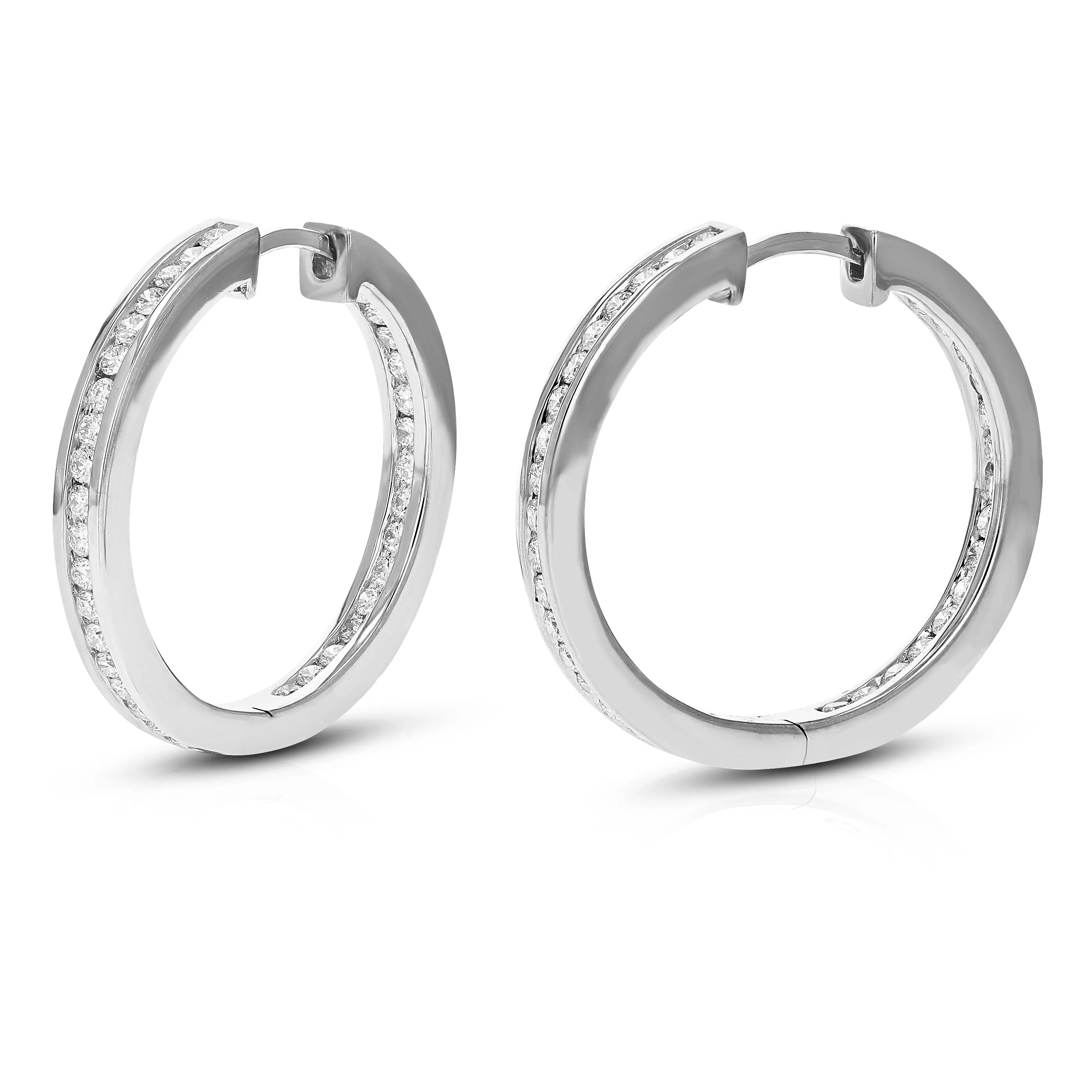 1 cttw Round Lab Grown Diamond Hoop Earrings .925 Sterling Silver Channel Set 1 Inch