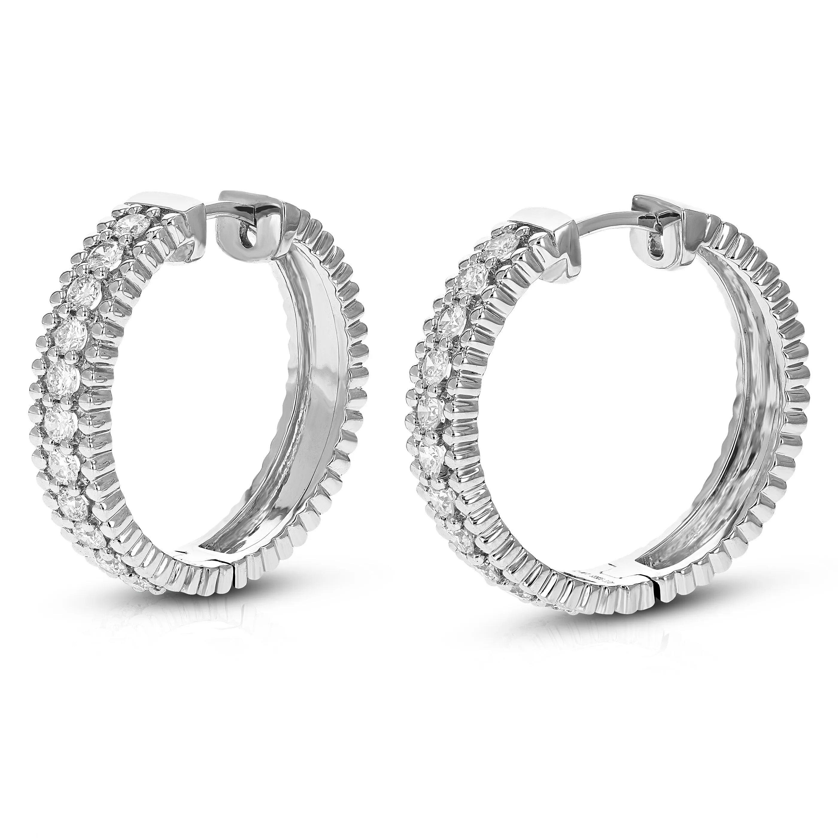 1 cttw Round Lab Grown Diamond Hoop Earrings .925 Sterling Silver Prong Set 1 Inch