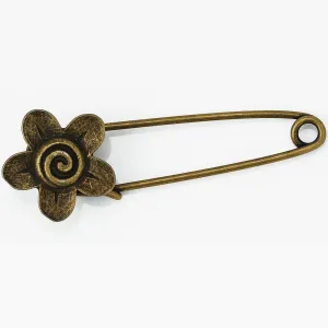 10 Antique Bronze Vintage Flower Brooch Safety Pins brooch pin for Garment Accessories 20x50mm