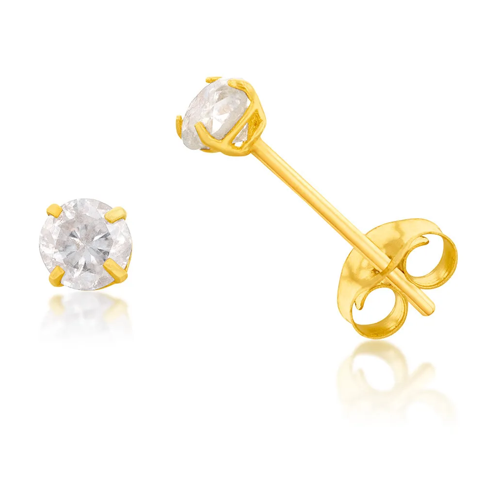 10ct Yellow Gold 1/3 Carat Diamond Solitaire 4-Claw Stud Earrings