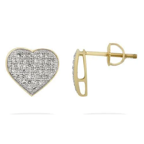 10k White Gold Pave Diamond Heart Earrings Screw Back 0.27 Ctw