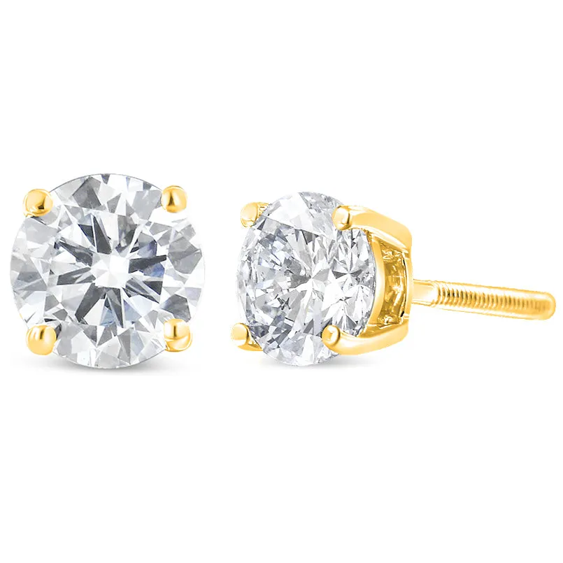 10K Yellow Gold 1.00 Cttw Round Brilliant-Cut Diamond Classic 4-Prong Stud Earrings with Screw Backs