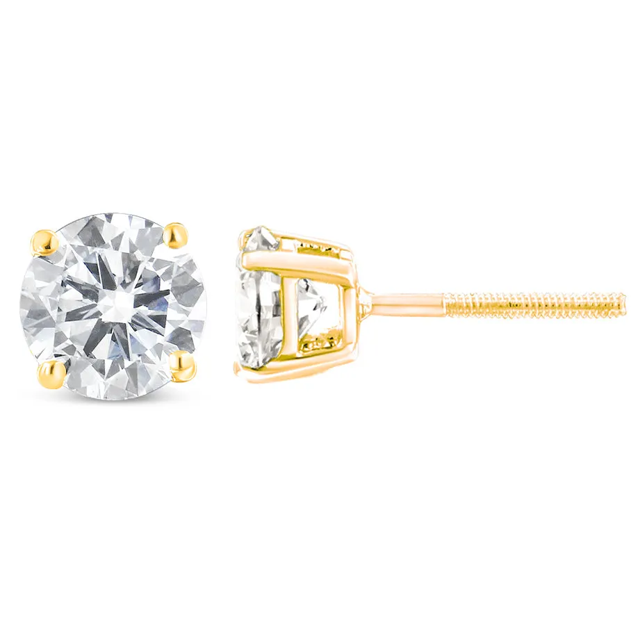 10K Yellow Gold 1.00 Cttw Round Brilliant-Cut Diamond Classic 4-Prong Stud Earrings with Screw Backs