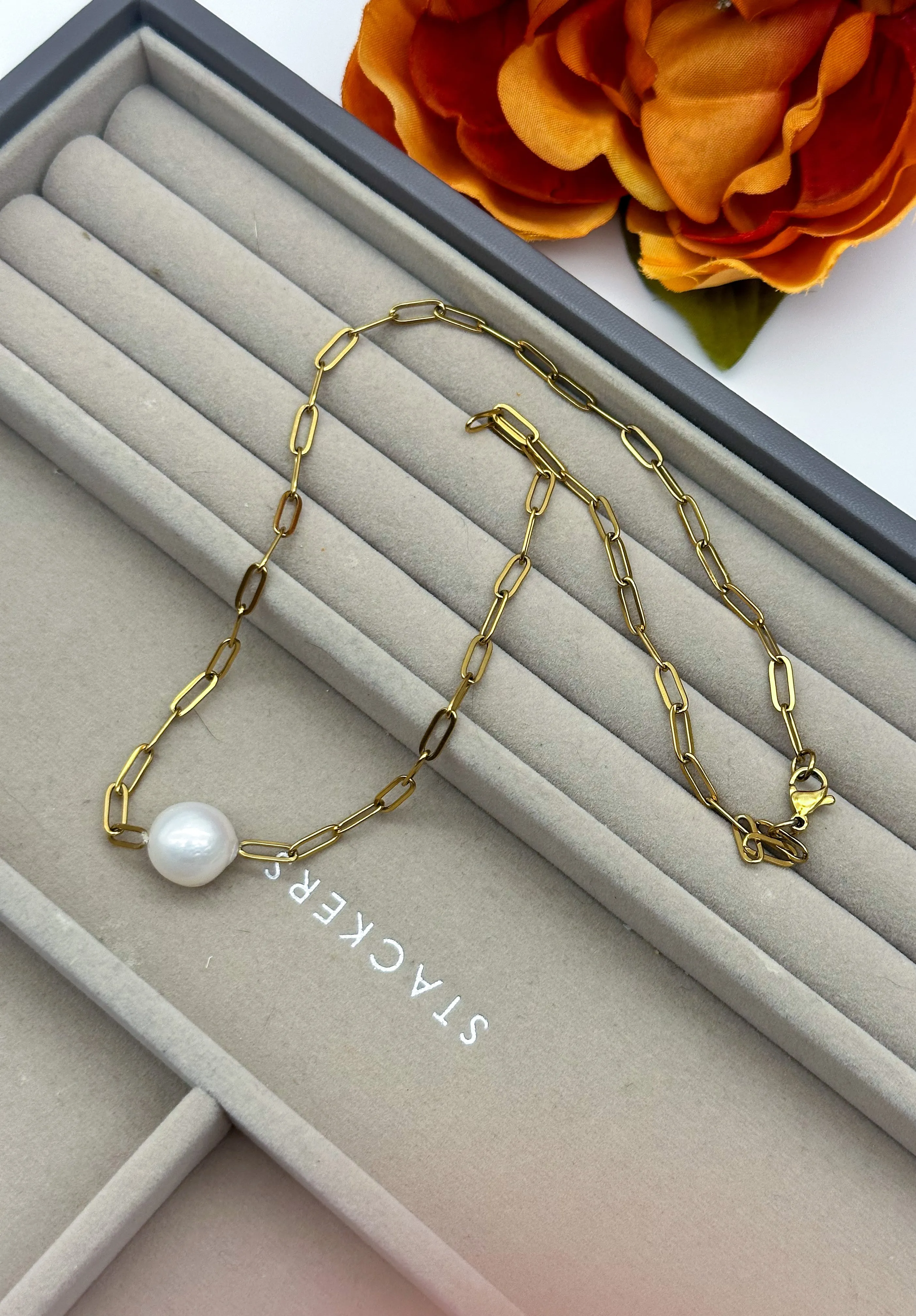 11-12mm South Sea Pearl Floating Paperclip Necklace