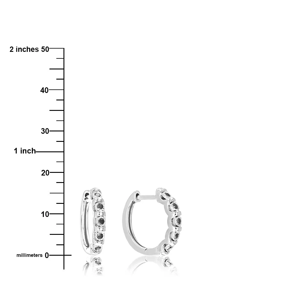 1/10 cttw Black Diamond Hoop Earrings .925 Sterling Silver 10 Stone Prong 2/3 Inch