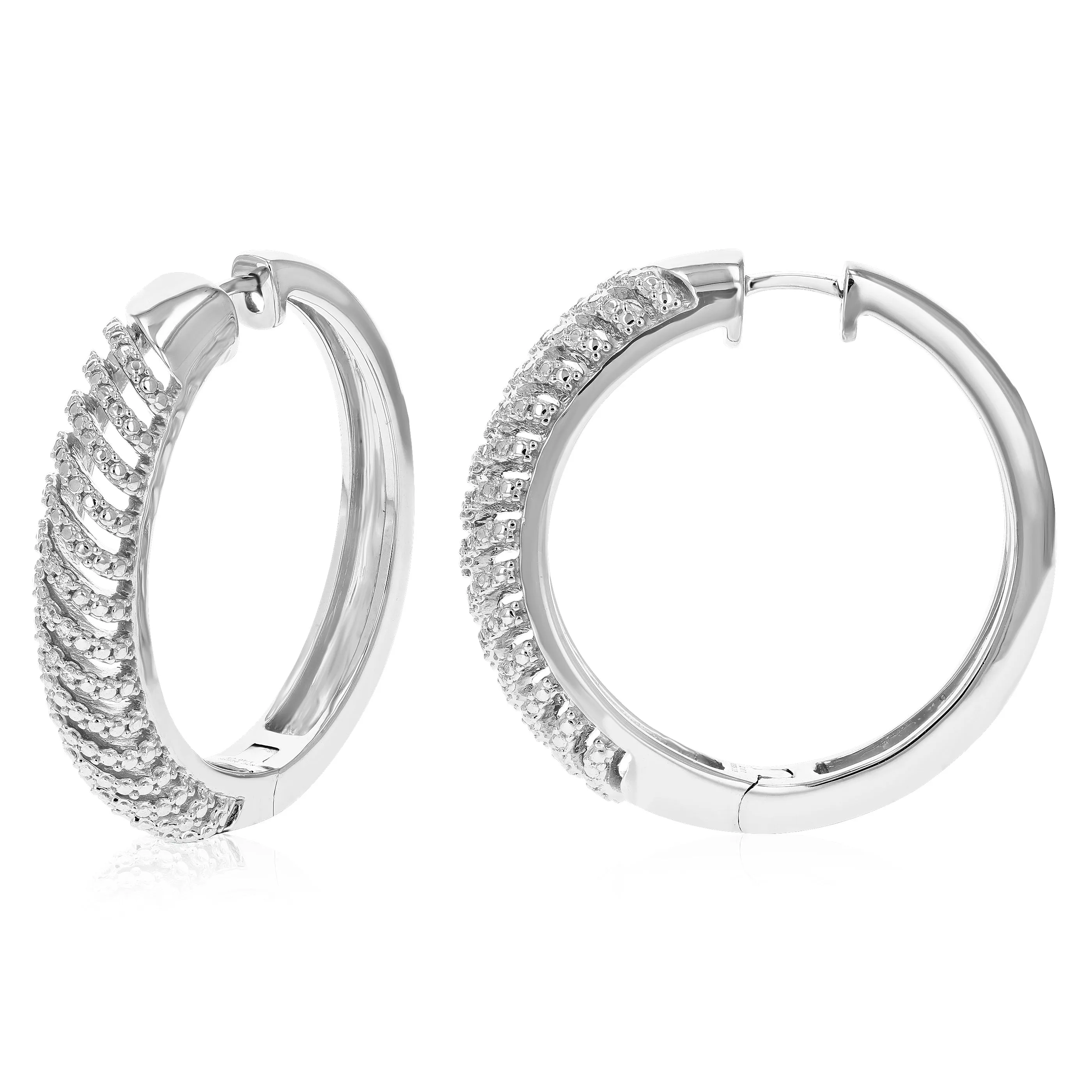 1/10 cttw Lab Grown Diamond Dome Hoop Earring Sterling Silver