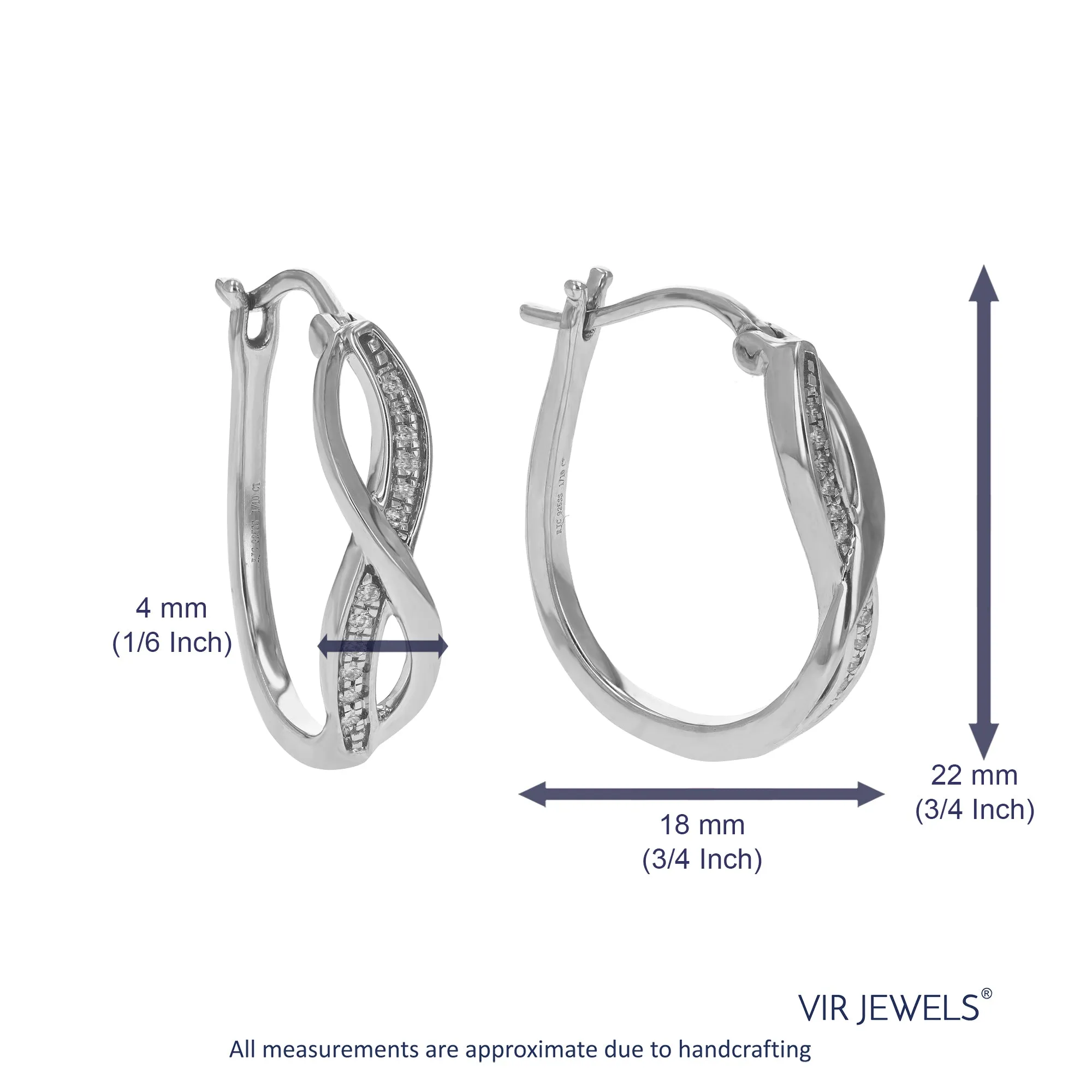 1/10 cttw Round Cut Lab Grown Diamond Hoop Earrings in .925 Sterling Silver Prong Set 3/4 Inch