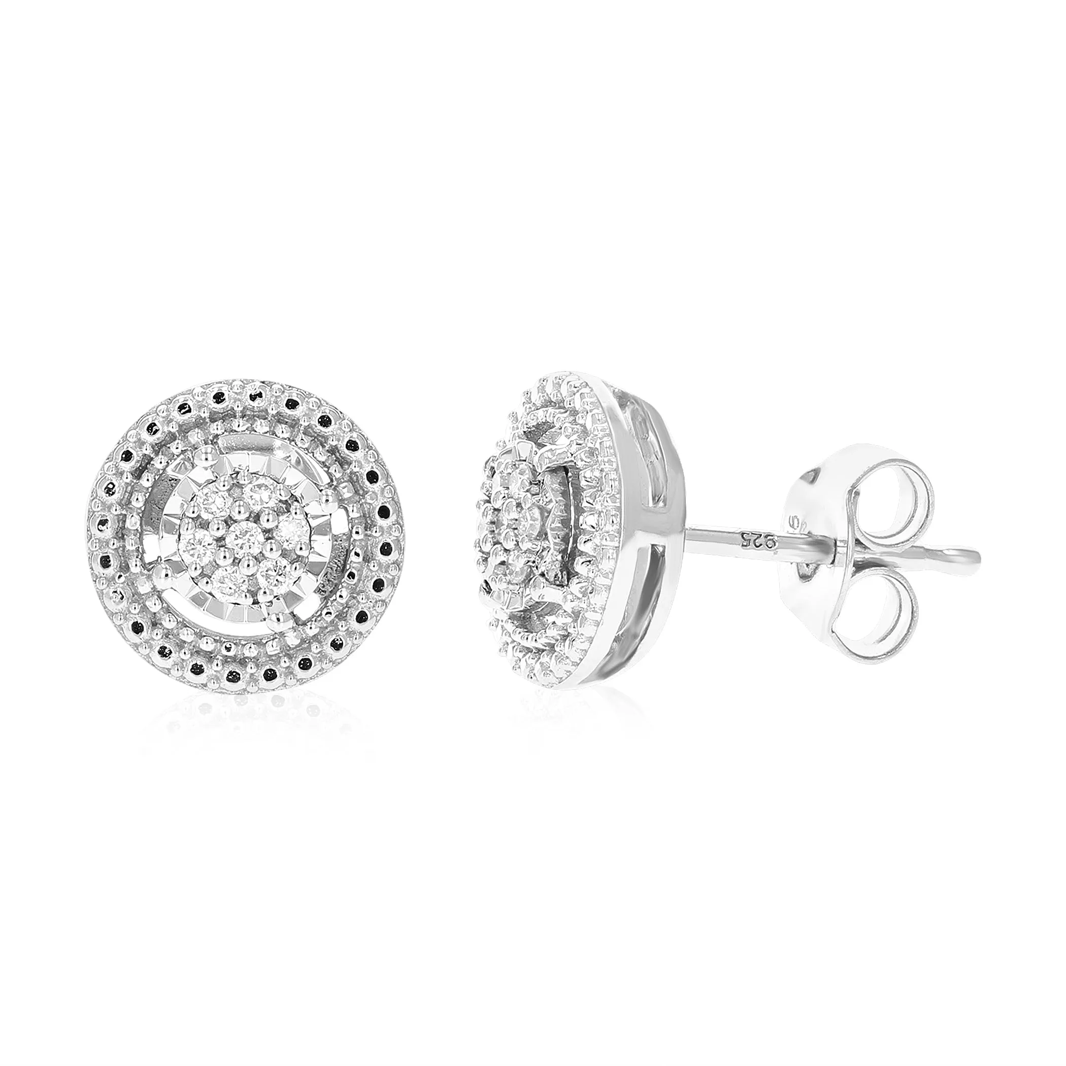 1/12 cttw Round Lab Grown Diamond Studs Earrings .925 Sterling Silver Prong Set 1/2 Inch