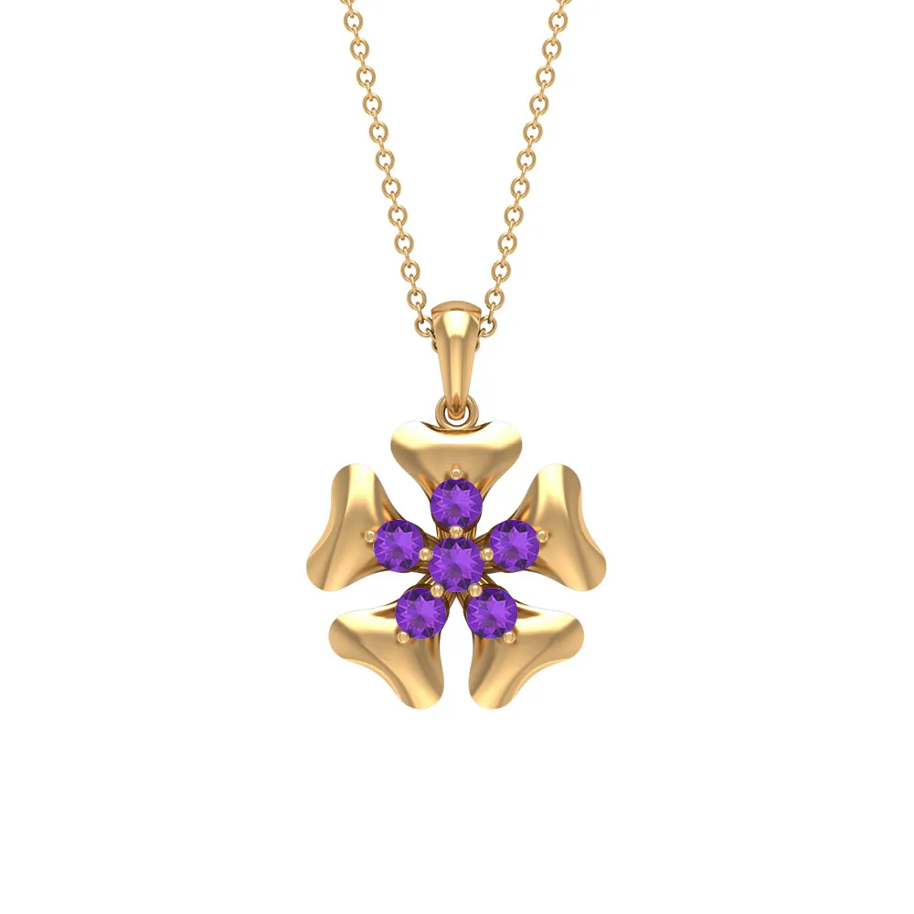 1/2 CT Purple Amethyst Cluster and Gold Heart Petal Pendant