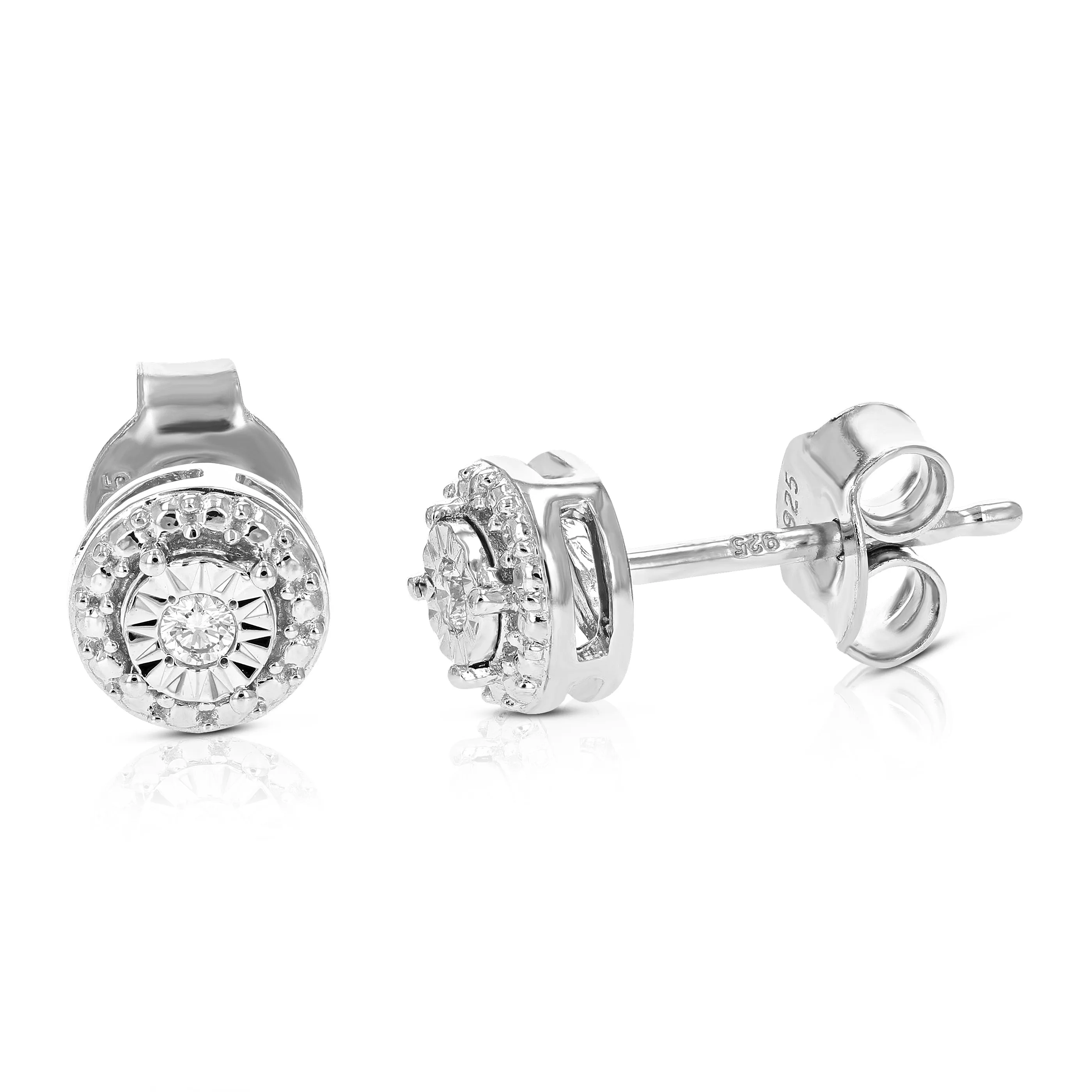 1/20 cttw Round Lab Grown Diamond Stud Earrings in .925 Sterling Silver Prong Set