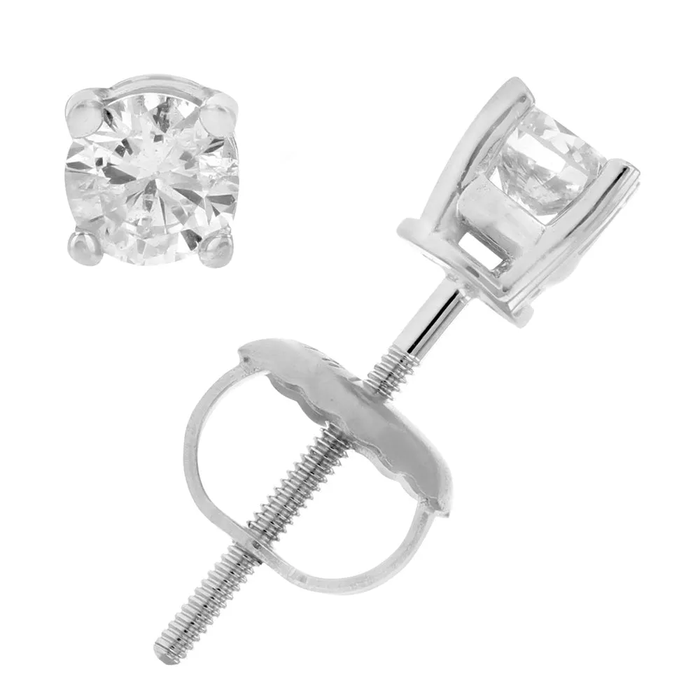 1/3 cttw Diamond Stud Earrings 14K White or Yellow Gold Round Prong Set Basket with Screw Backs