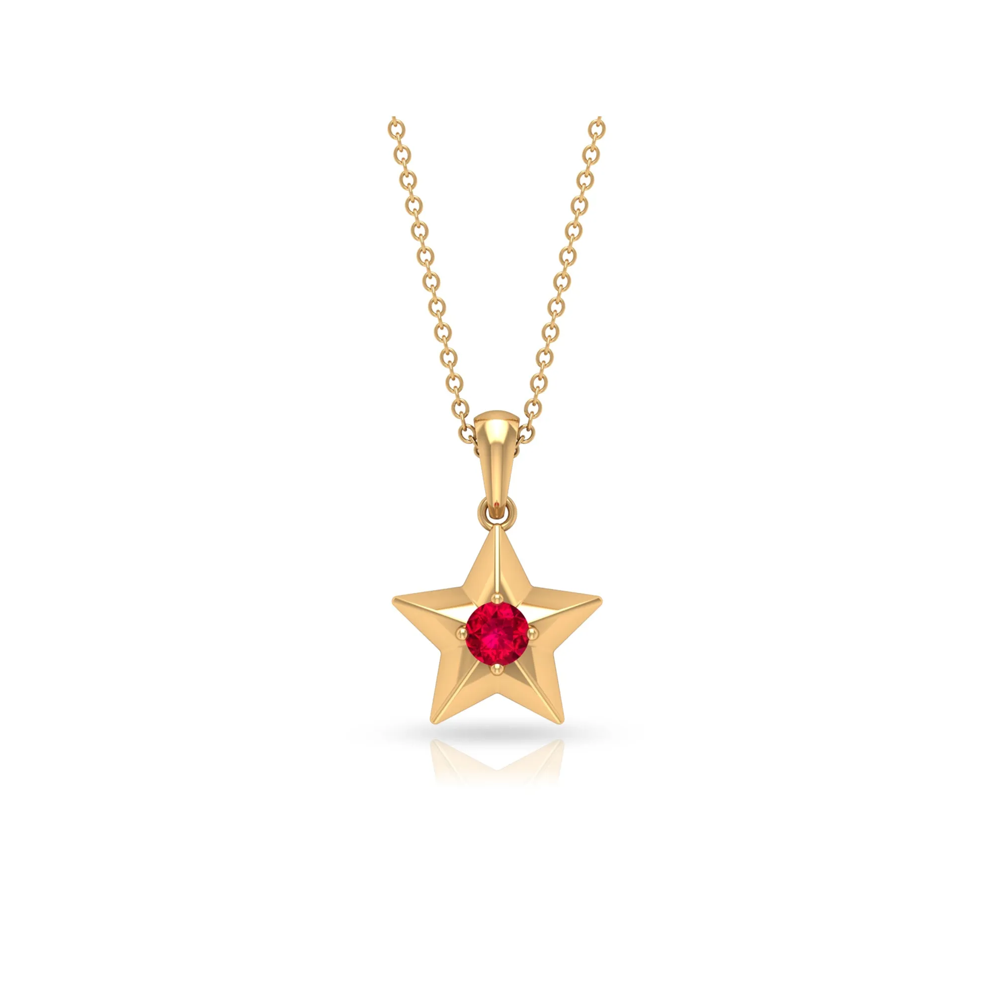 1/4 CT Lab Created Ruby and Gold Star Pendant Necklace