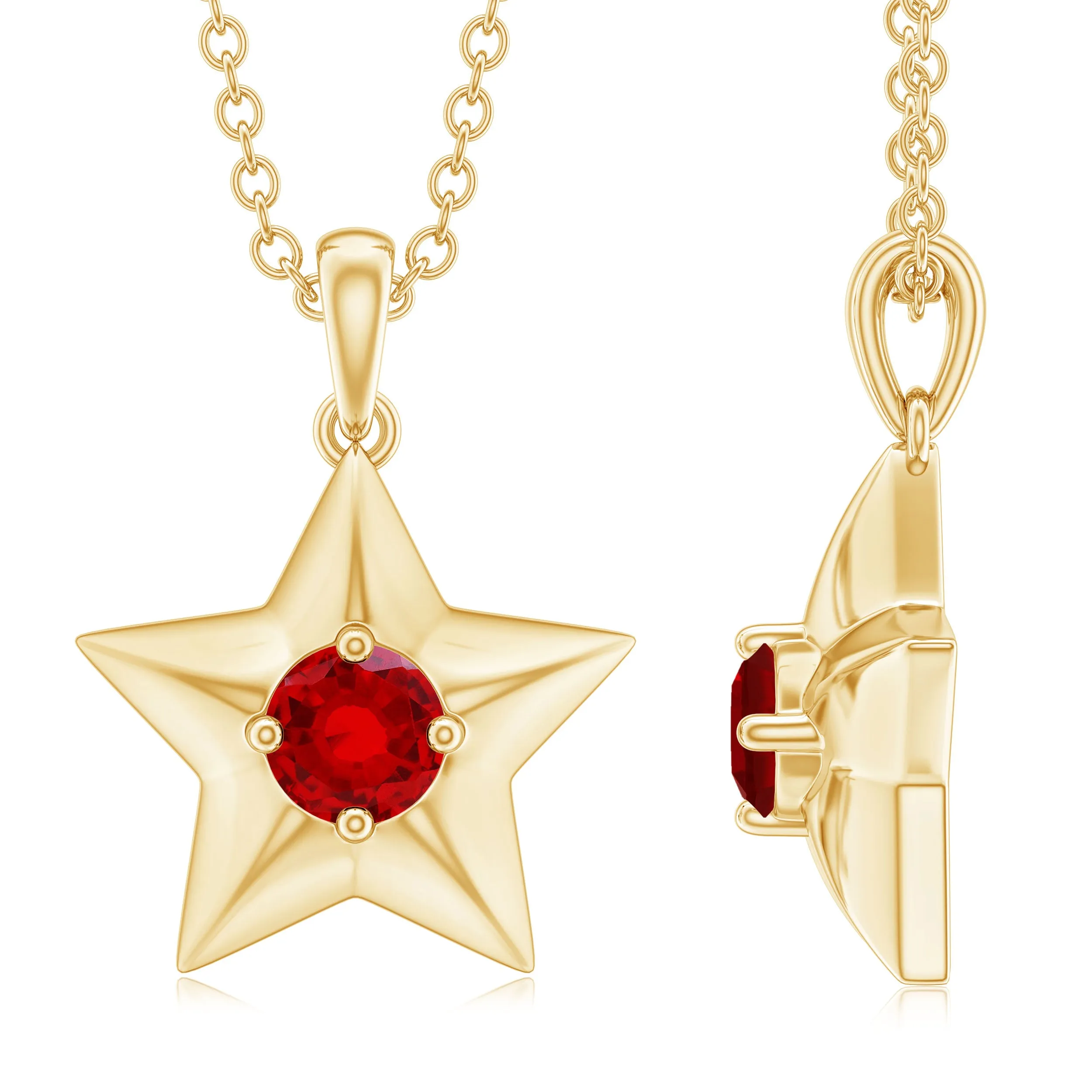 1/4 CT Lab Created Ruby and Gold Star Pendant Necklace