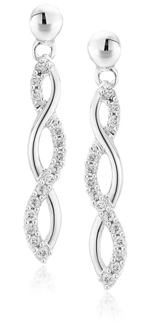 1/4 cttw Diamond Infinity Dangle Earrings 10K White Gold 1 Inch with Push Backs