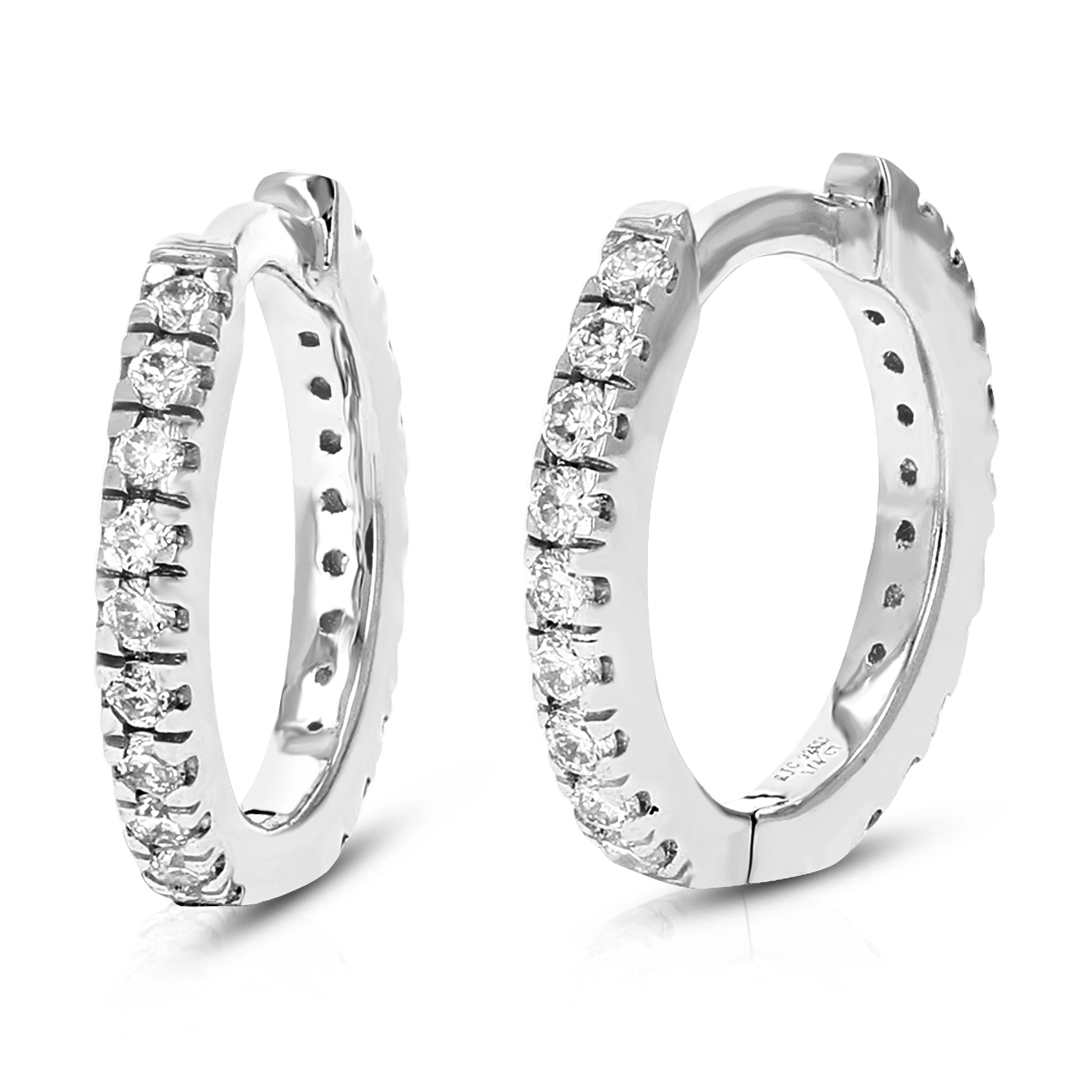 1/4 cttw Round Cut Lab Grown Diamond Hoop Earrings in .925 Sterling Silver Prong Set 2/5 Inch