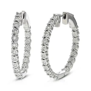 1/4 cttw Round Lab Grown Diamond Hoop Earrings in .925 Sterling Silver Prong Set 3/4 Inch