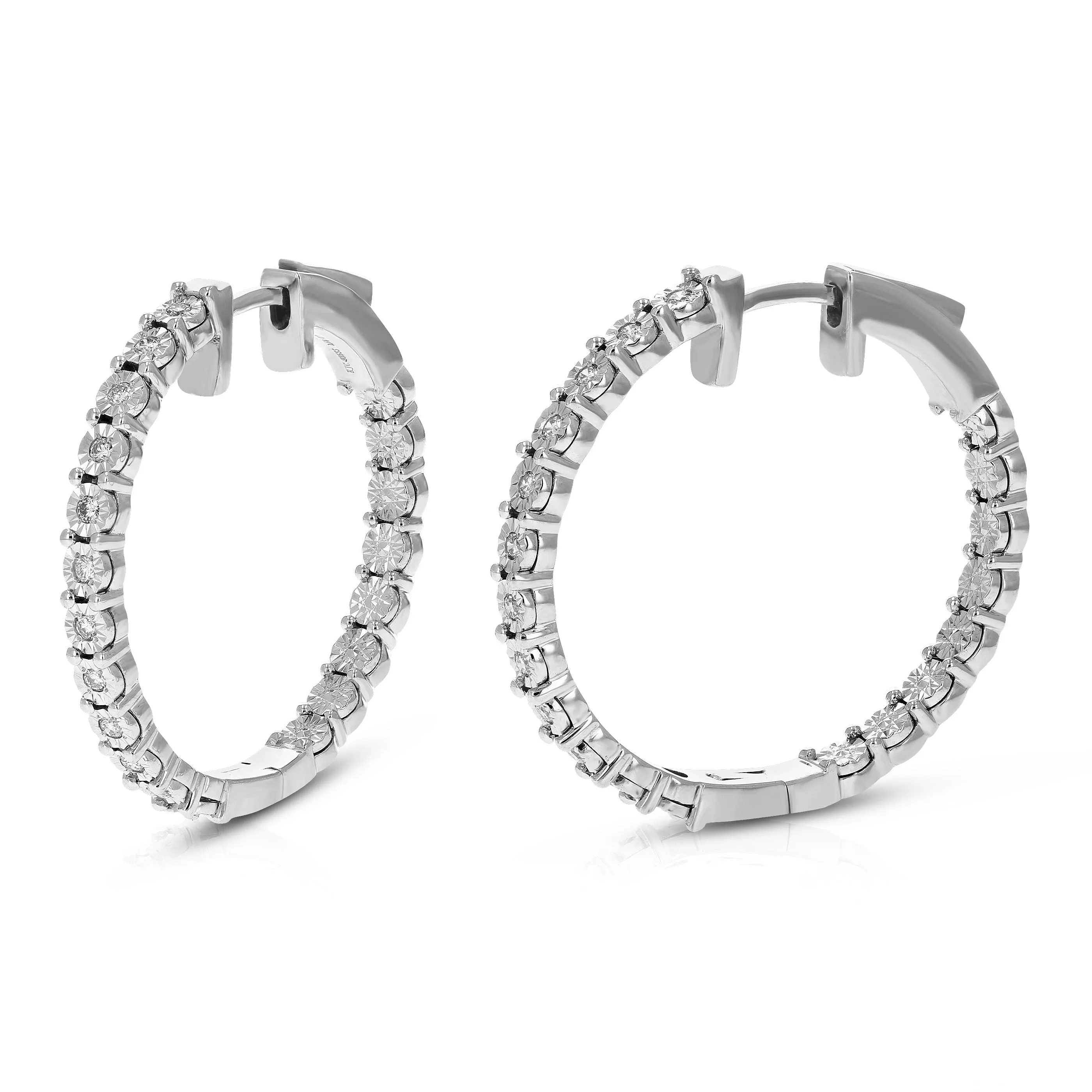 1/4 cttw Round Lab Grown Diamond Hoop Earrings in .925 Sterling Silver Prong Set 3/4 Inch