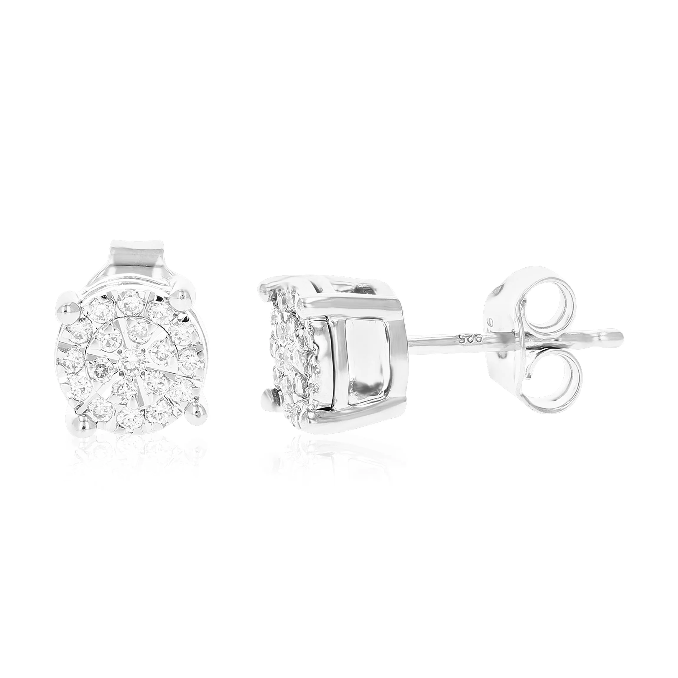 1/4 cttw Round Lab Grown Diamond Studs Earrings .925 Sterling Silver Prong Set 1/2 Inch