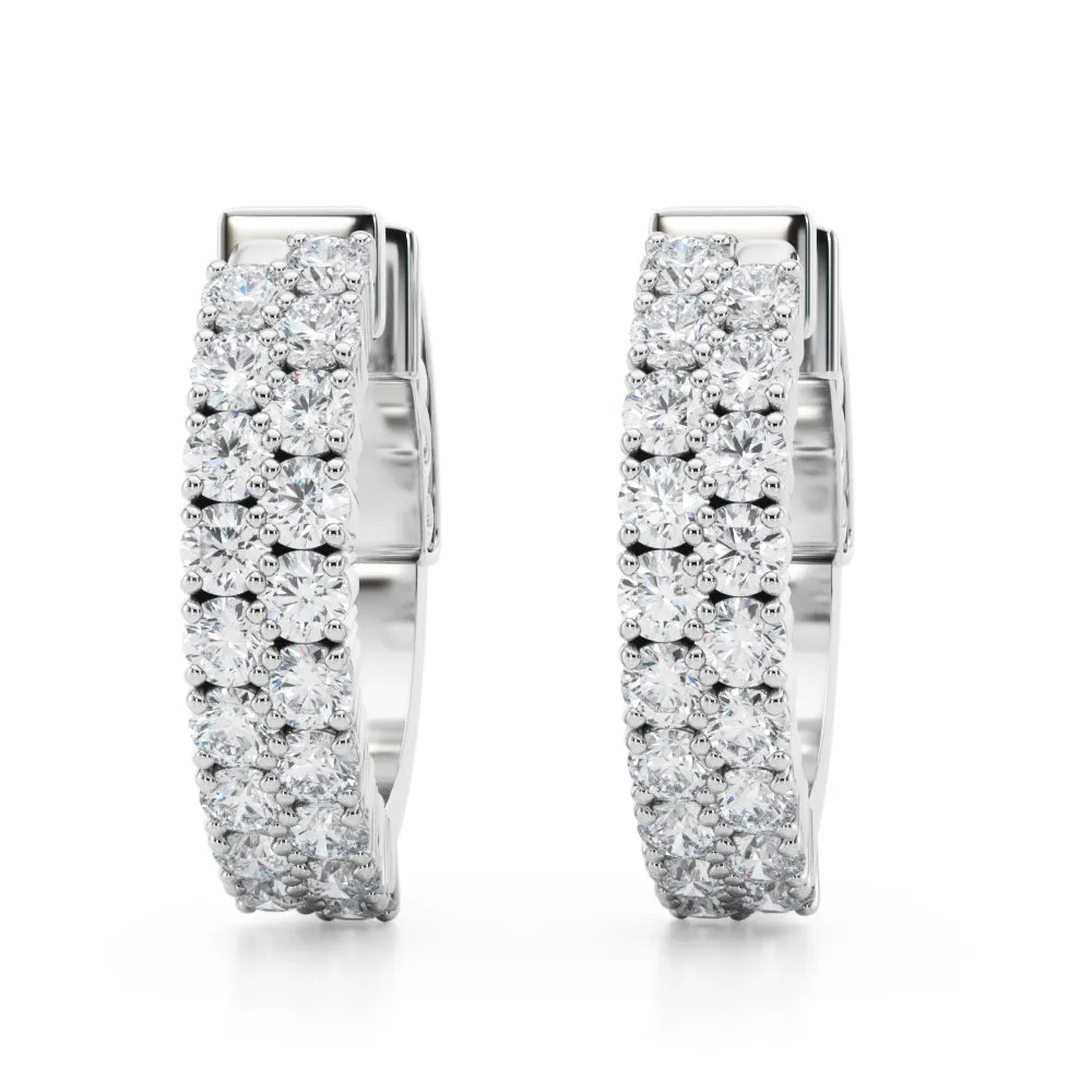 14K Double Row Vault Lock Diamond Earring Hoops