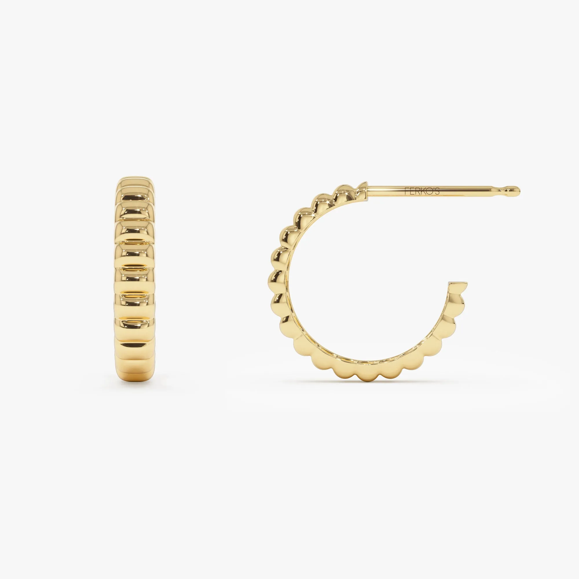 14k Gold Bubble C Hoop Earrings