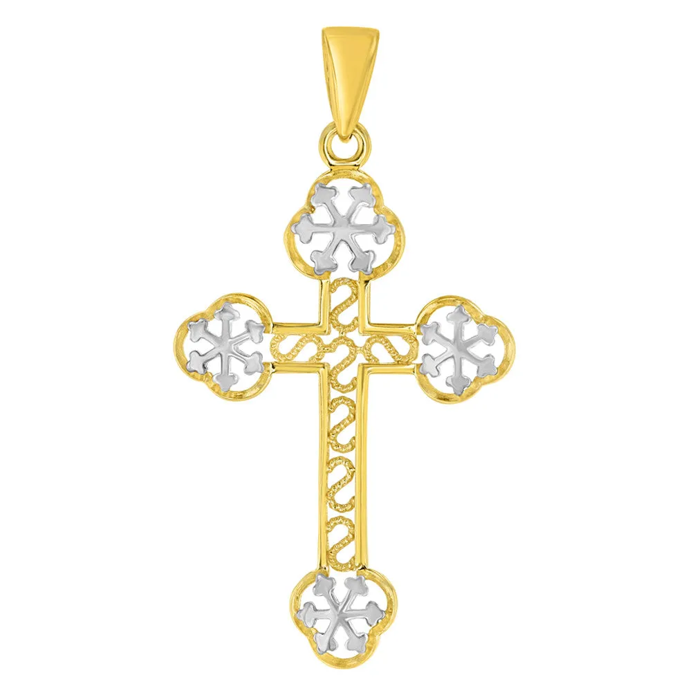 14K Gold Eastern Orthodox Cross Charm Pendant Necklace - Yellow Gold