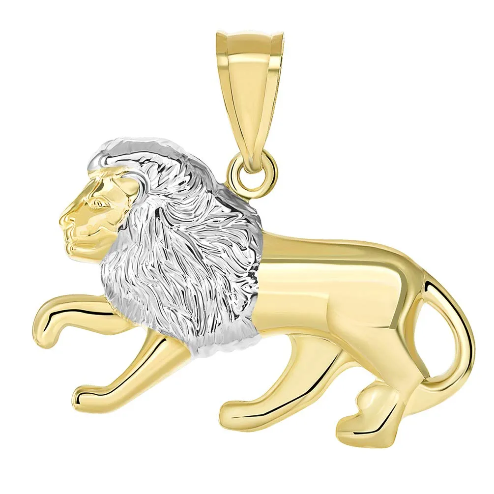 14K High Polish Yellow Gold Lion Pendant Leo Zodiac Sign Charm with Figaro Chain Necklace