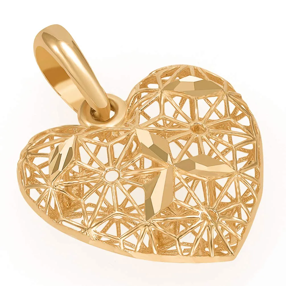 14k Rose Gold Textured 3D Filigree Heart Charm Pendant