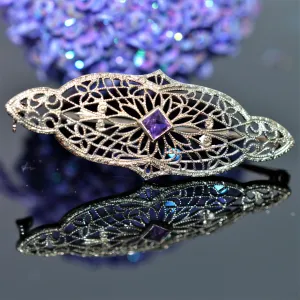 14K White Gold Antique Art Deco Filigree Brooch