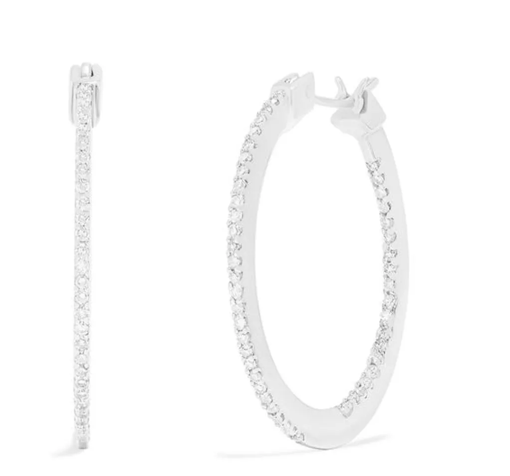 14K White Gold Diamond Accented Hoop Earrings