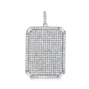 14K White Gold Round Baguette Diamond Rectangle Pendant