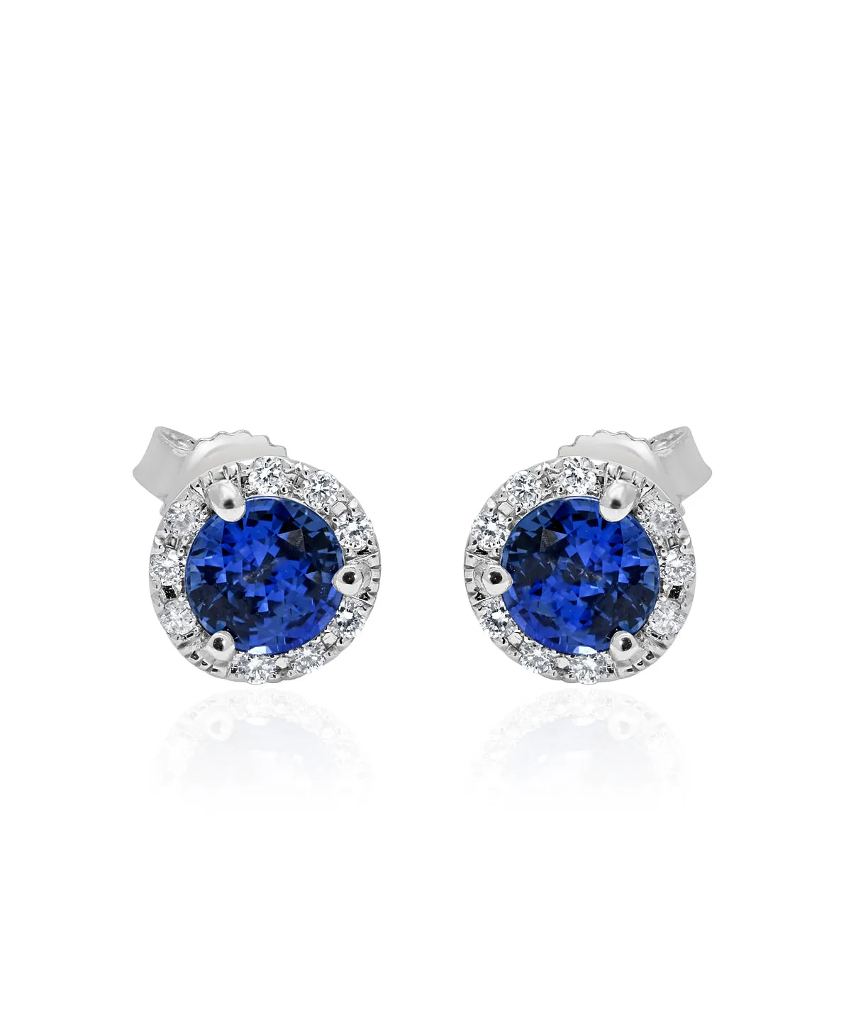 14K White Gold Sapphire and Diamond Halo Stud Earrings