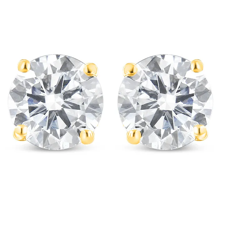 14K Yellow Gold 2.00 Cttw Round Brilliant-Cut Diamond Classic 4-Prong Stud Earrings with Screw Backs