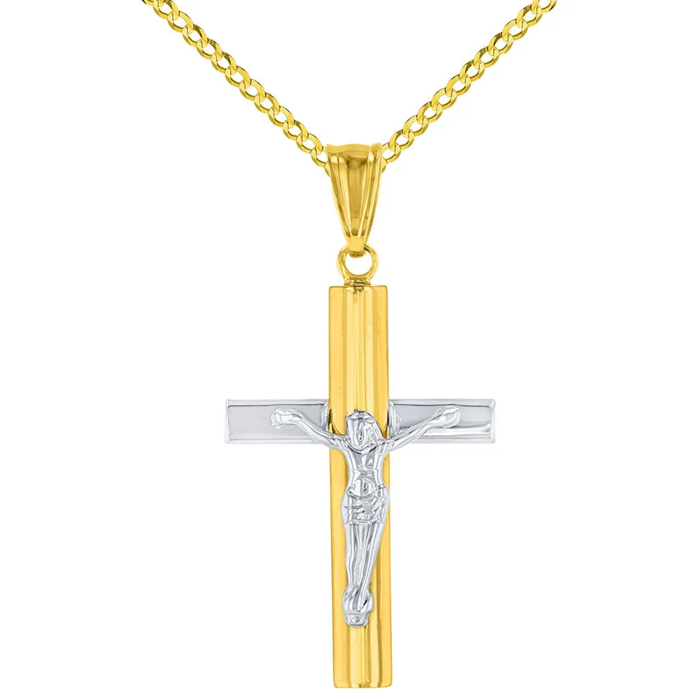 14K Yellow Gold & White Gold Passion Cross Crucifix Pendant Necklace