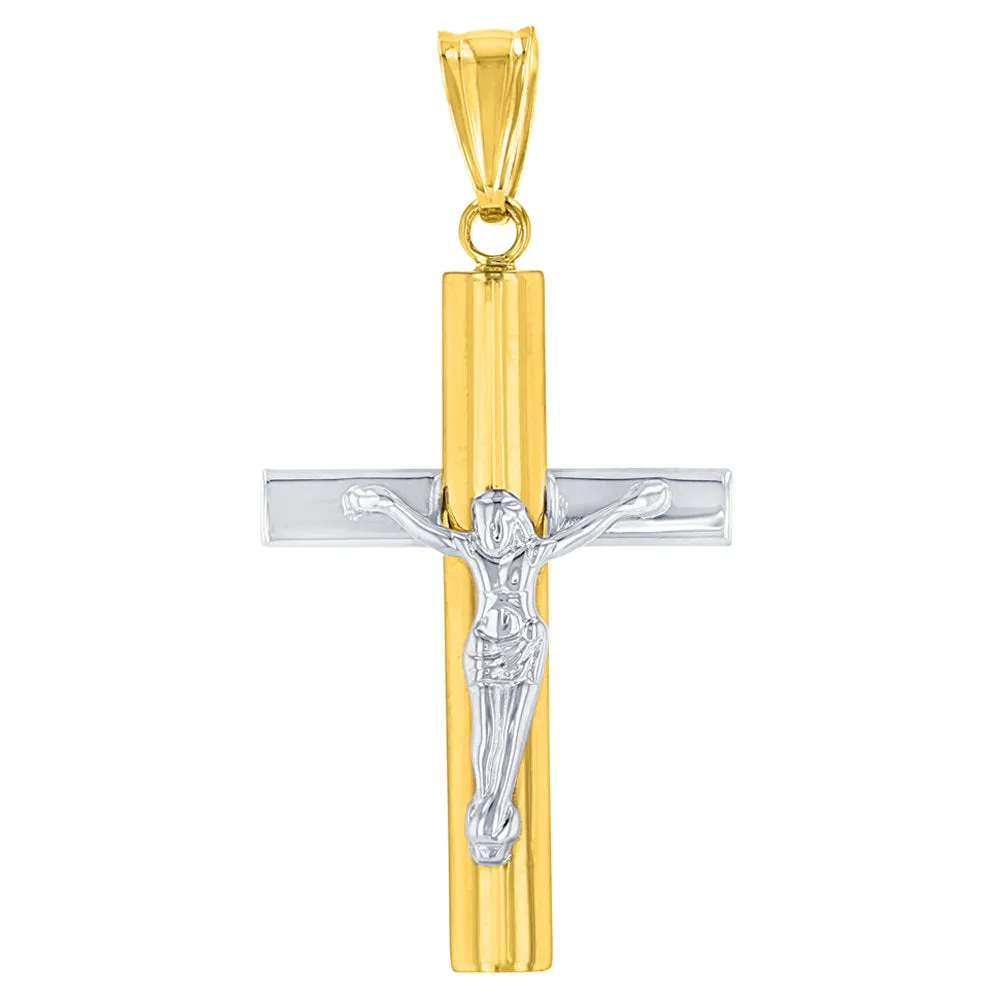 14K Yellow Gold & White Gold Passion Cross Crucifix Pendant Necklace