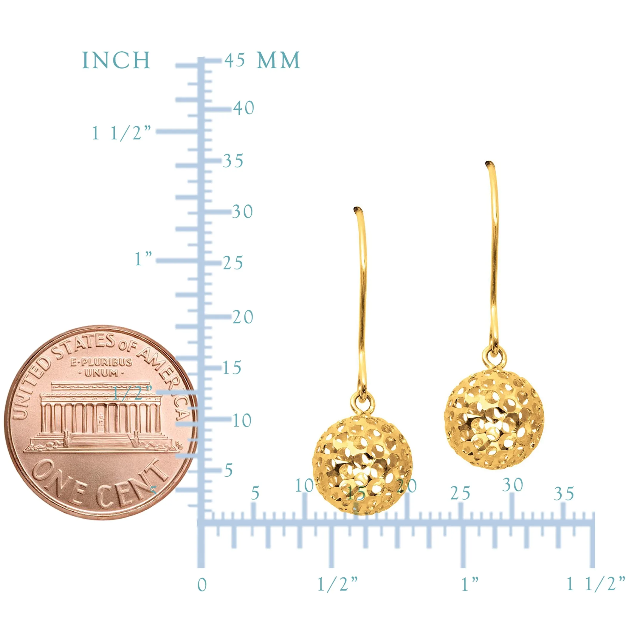 14K Yellow Gold Ball Drop Earrings