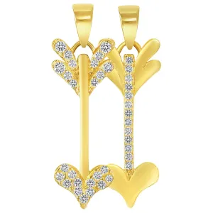 14k Yellow Gold Cubic-Zirconia Vertical Cupid's Love Arrow Pendant (Reversible)