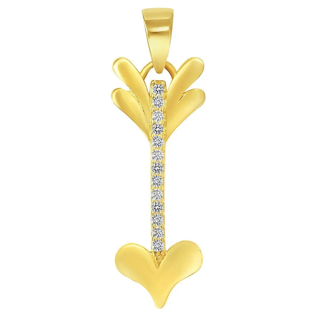 14k Yellow Gold Cubic-Zirconia Vertical Cupid's Love Arrow Pendant (Reversible)