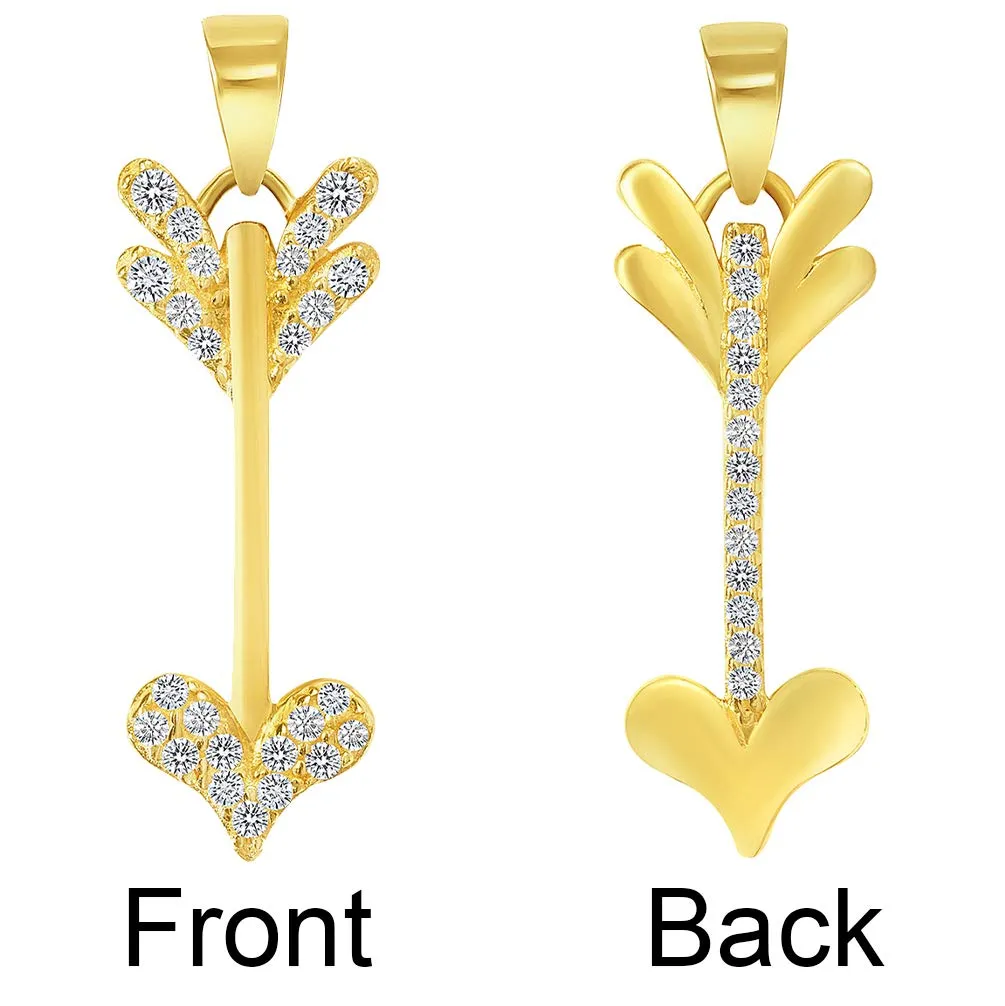 14k Yellow Gold Cubic-Zirconia Vertical Cupid's Love Arrow Pendant (Reversible)