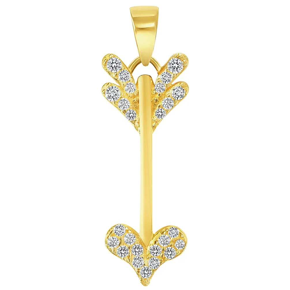 14k Yellow Gold Cubic-Zirconia Vertical Cupid's Love Arrow Pendant (Reversible)