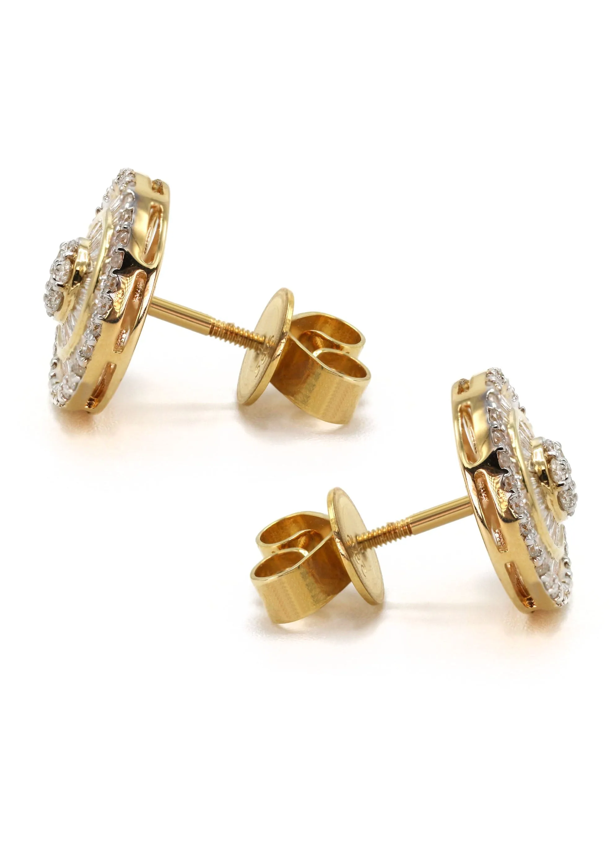 14K Yellow Gold Diamond Baguette Earrings For Men | 0.96 Carats | 3.71 Grams