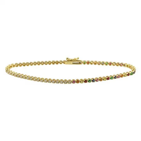 14K Yellow Gold Diamond   Half Gemstone Tennis Bracelet