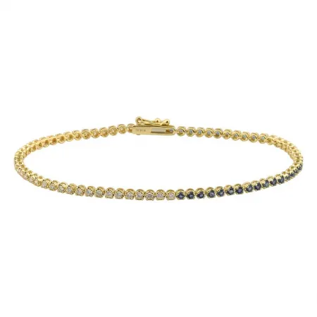 14K Yellow Gold Diamond   Half Gemstone Tennis Bracelet