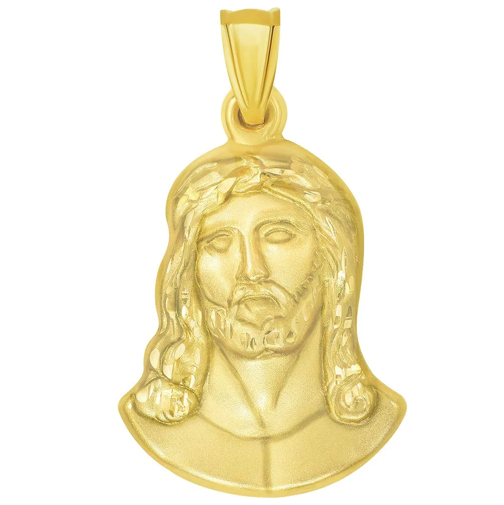 14k Yellow Gold Head of Jesus Christ Neck Up Profile Pendant with Figaro Chain Necklace