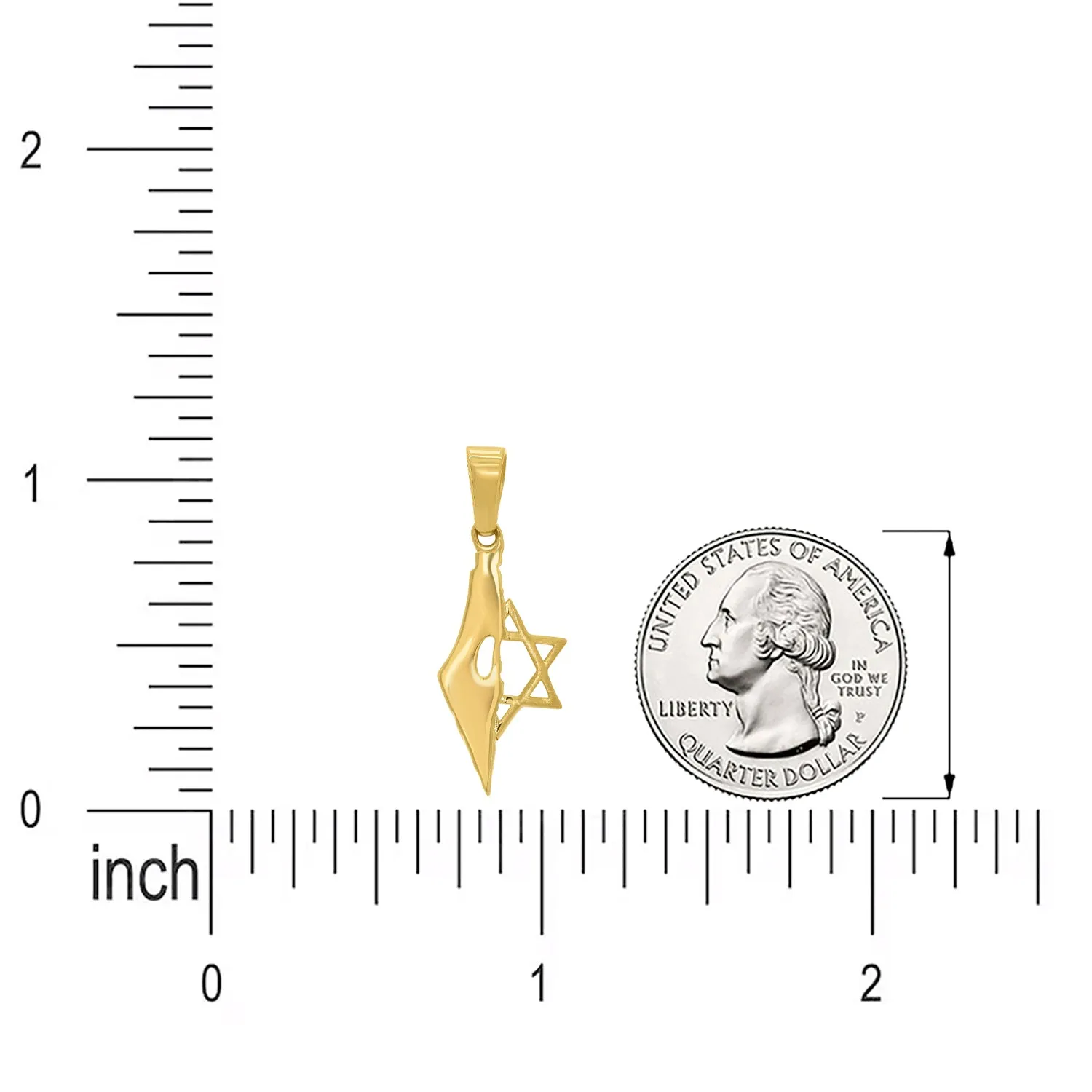 14k Yellow Gold Map of Israel with Star of David Pendant